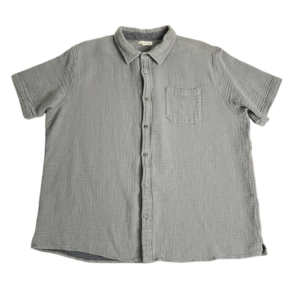 Carbon2Cobalt Shirt Mens XXL Gray Green Textured Cotton Short Sleeve Button Up